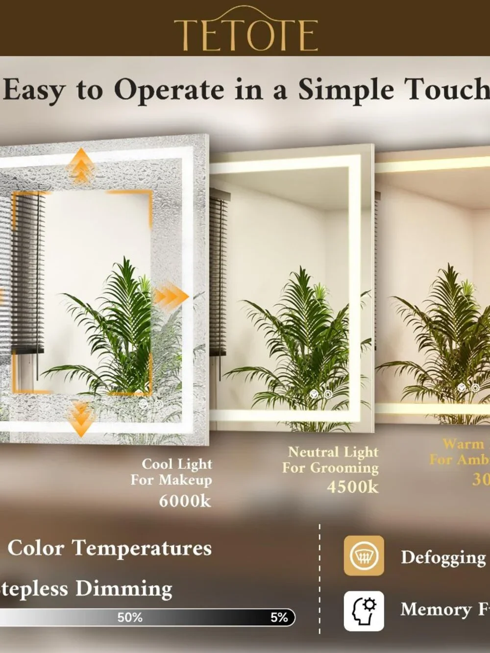 TETOTE LED Bathroom Mirror 24x30 Inch Lighted Vanity Mirror Frontlit Backlit